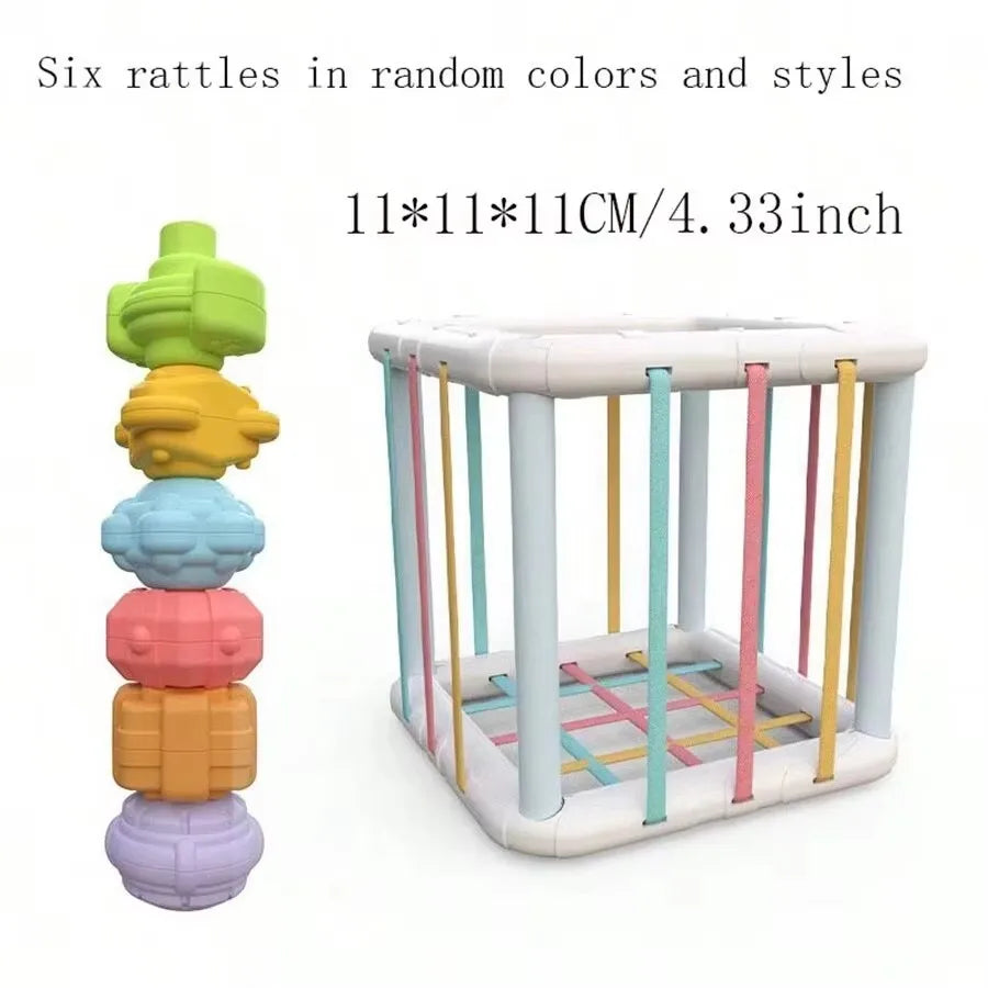 Montessori Baby Grasping Ball, Rainbow Sensory Toy with Rattle & Teether, Early Educational Shape Sorter for Fine Motor Skills