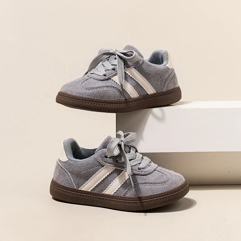 2025 Spring Autumn New Boys' Soft soled Sports and Leisure Shoes Girls' Baby Color blocked Board Shoes Brown Grey Size 23-36