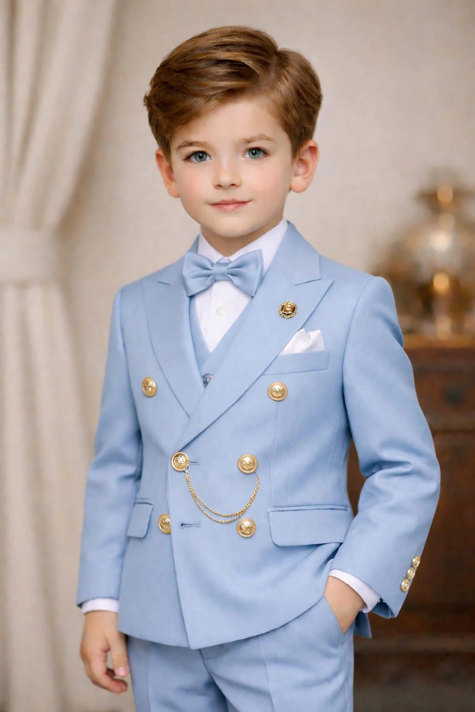 Boys Double Breasted Suit 2 Pieces Wedding Tuxedo Ring Bearer Outfit for Birthday Party Kids Set Custom Made Boy Blazer Pants