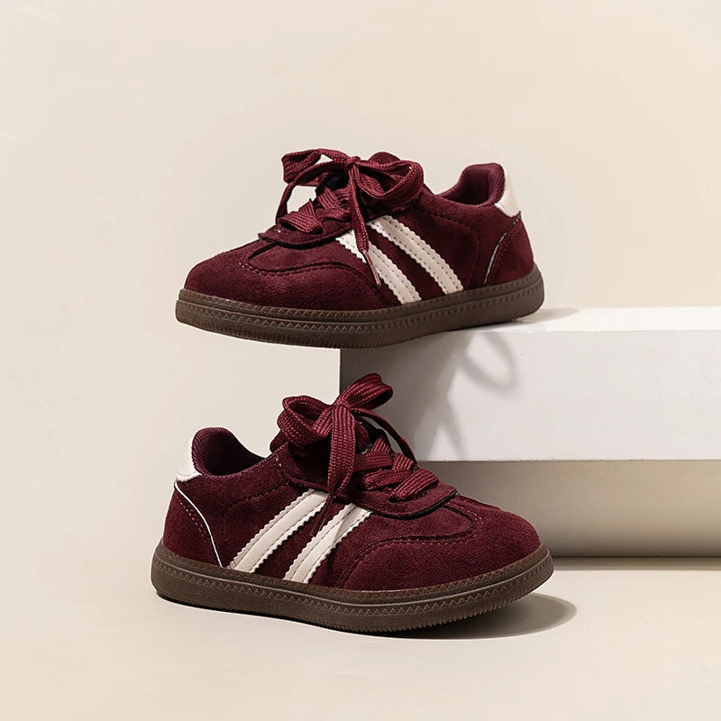 2025 Spring Autumn New Boys' Soft soled Sports and Leisure Shoes Girls' Baby Color blocked Board Shoes Brown Grey Size 23-36