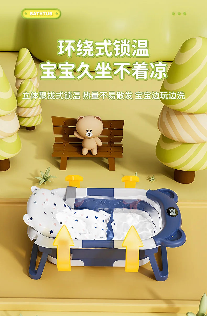 Household Newborn Baby Bath Tub Baby Can Sit and Lie Down Temperature-Sensing Bath Tub Bath Bucket Baby Folding Bath Tub