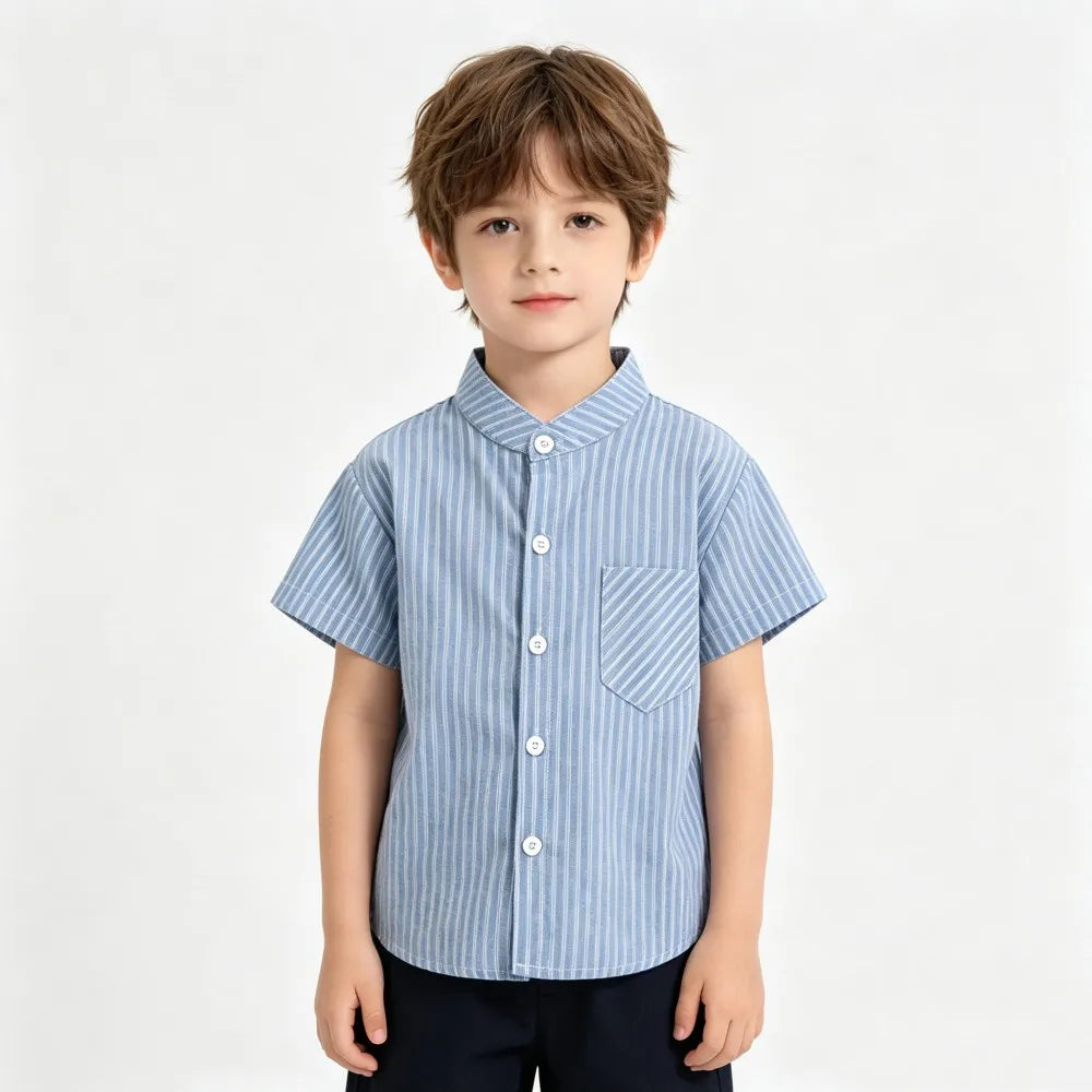 Boys Dress Shirt Toddler Boy Blouse Cotton Short Sleeve Kids Blouses Soft Boutique White Black Children Blouse  2 3 4 5 6 7Years