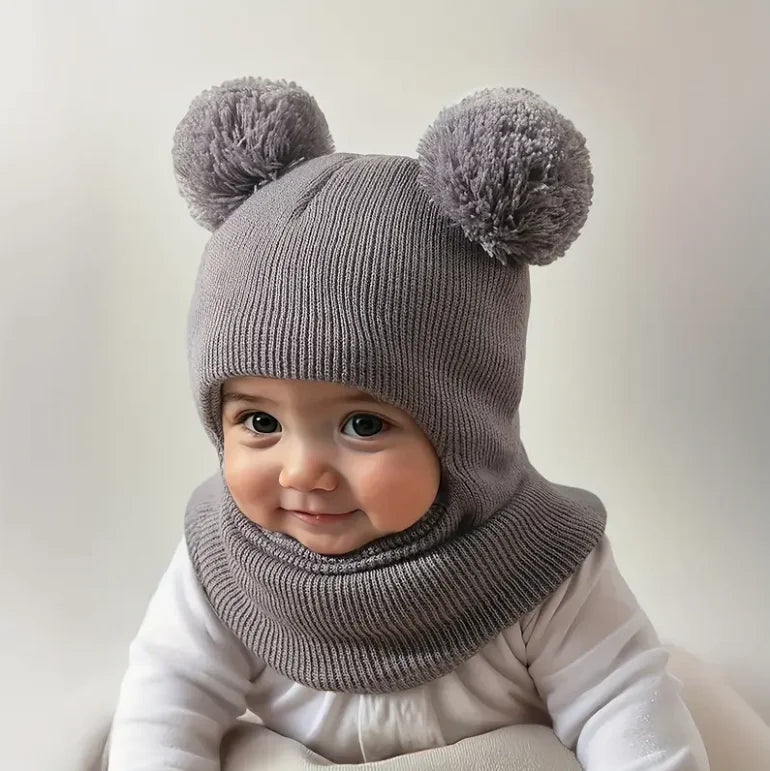 Winter Hat with Pom-Pom Trim - Soft Stretchy Knit Beanie for 0-3 Year Olds, Lightweight & Windproof, with Accents, with Trim