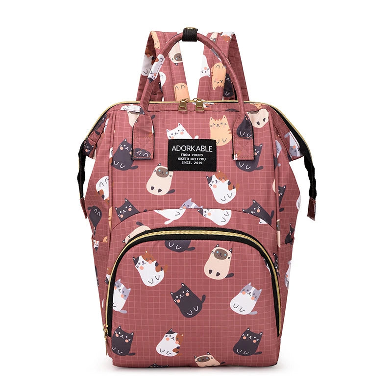 Cartoon Print Mommy Backpack Large Capacity Baby Bottle Storage Bags Baby Diaper Bag Fashion Women's Backpack Maternity Bag New