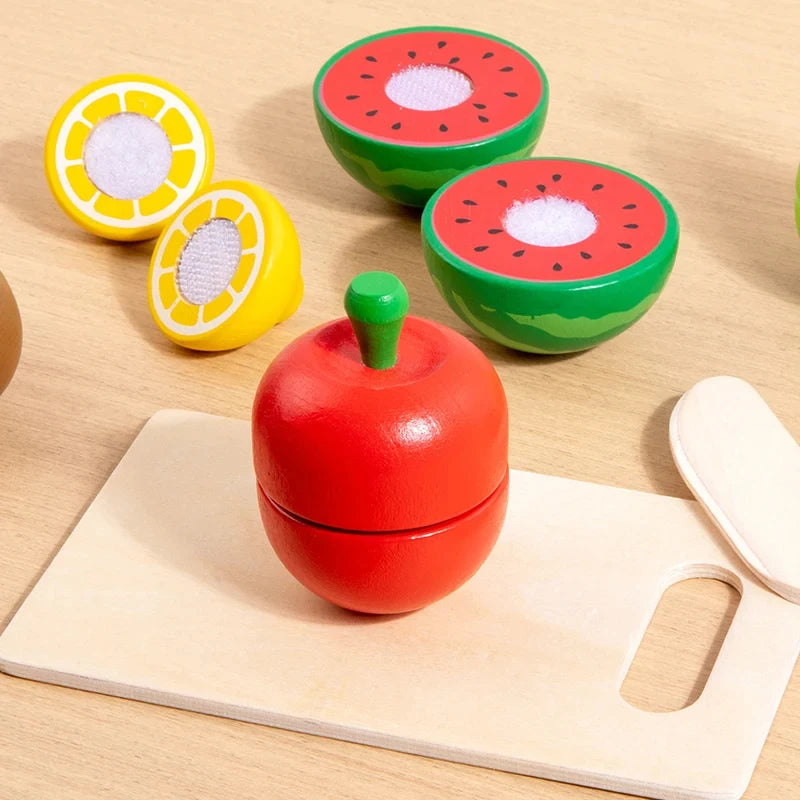 Montessori Wooden Toys Simulation Kitchen Pretend Classic Game Educational For Children Kids Gift Cutting Fruit Vegetable Set