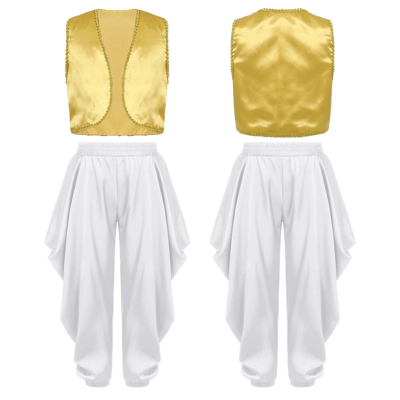 Boys Mythical Arabian Prince Dress Up Loose Vest with Satin Dhoti Pants Baggy Trousers Halloween Carnival Character Cosplay Suit