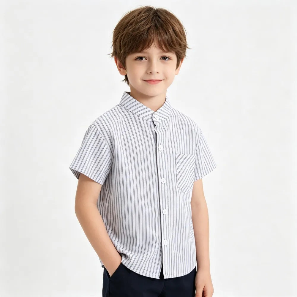 Boys Dress Shirt Toddler Boy Blouse Cotton Short Sleeve Kids Blouses Soft Boutique White Black Children Blouse  2 3 4 5 6 7Years