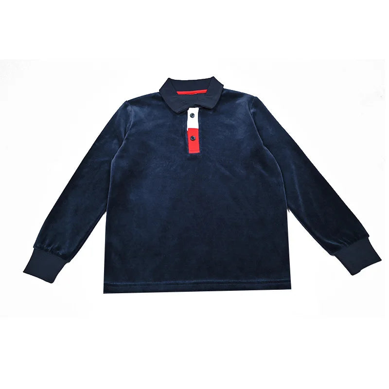 Family Clothes Navy Velour Set Girls Dress Boys Shirt Baby Romper Older 2 Pieces Set Long Sleeves Children Outfit Clothes
