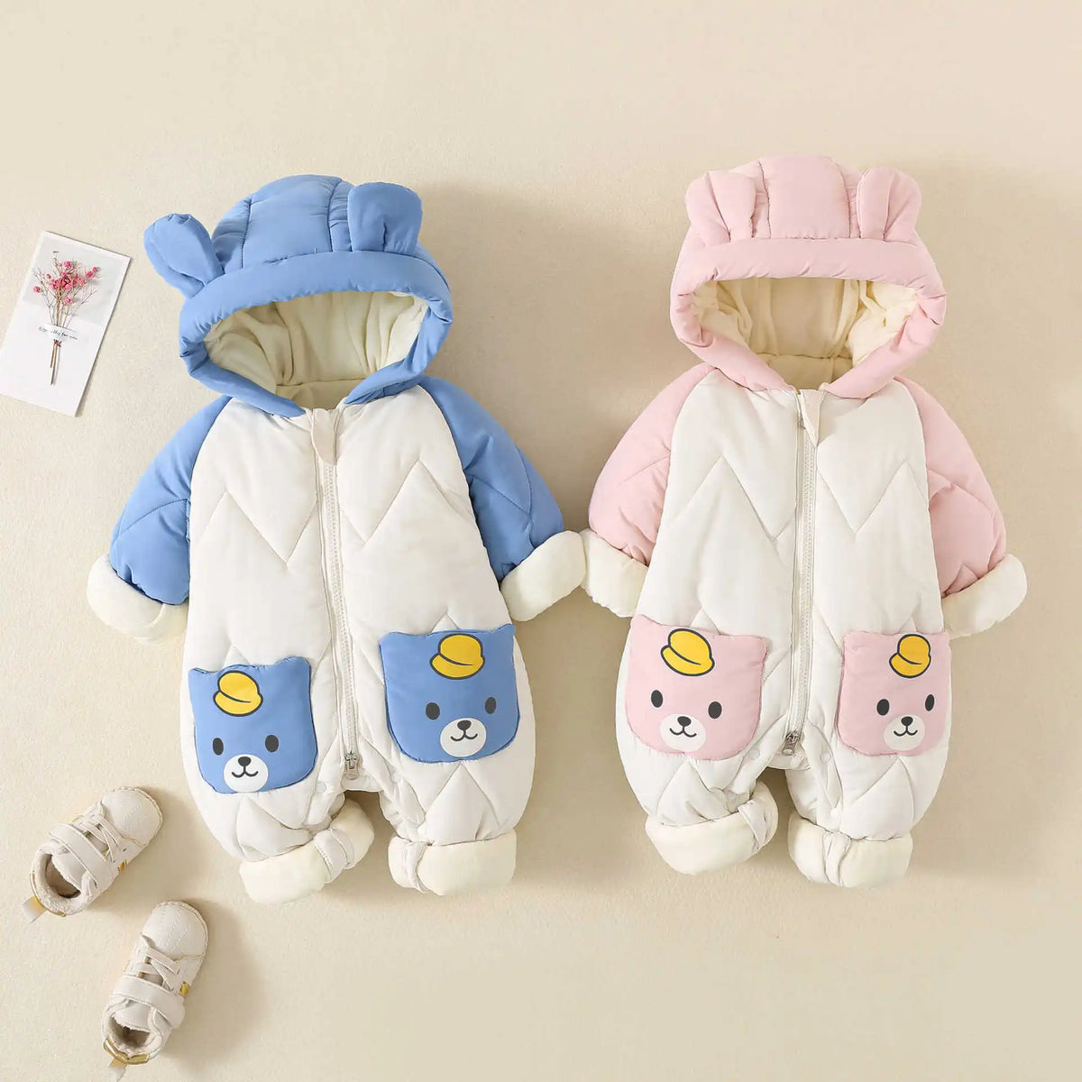Winter Baby Outwear Clothing Fur Lining Warm Toddler Girl's Boy's Rompers Cartoon Bear Infant Jumpsuit