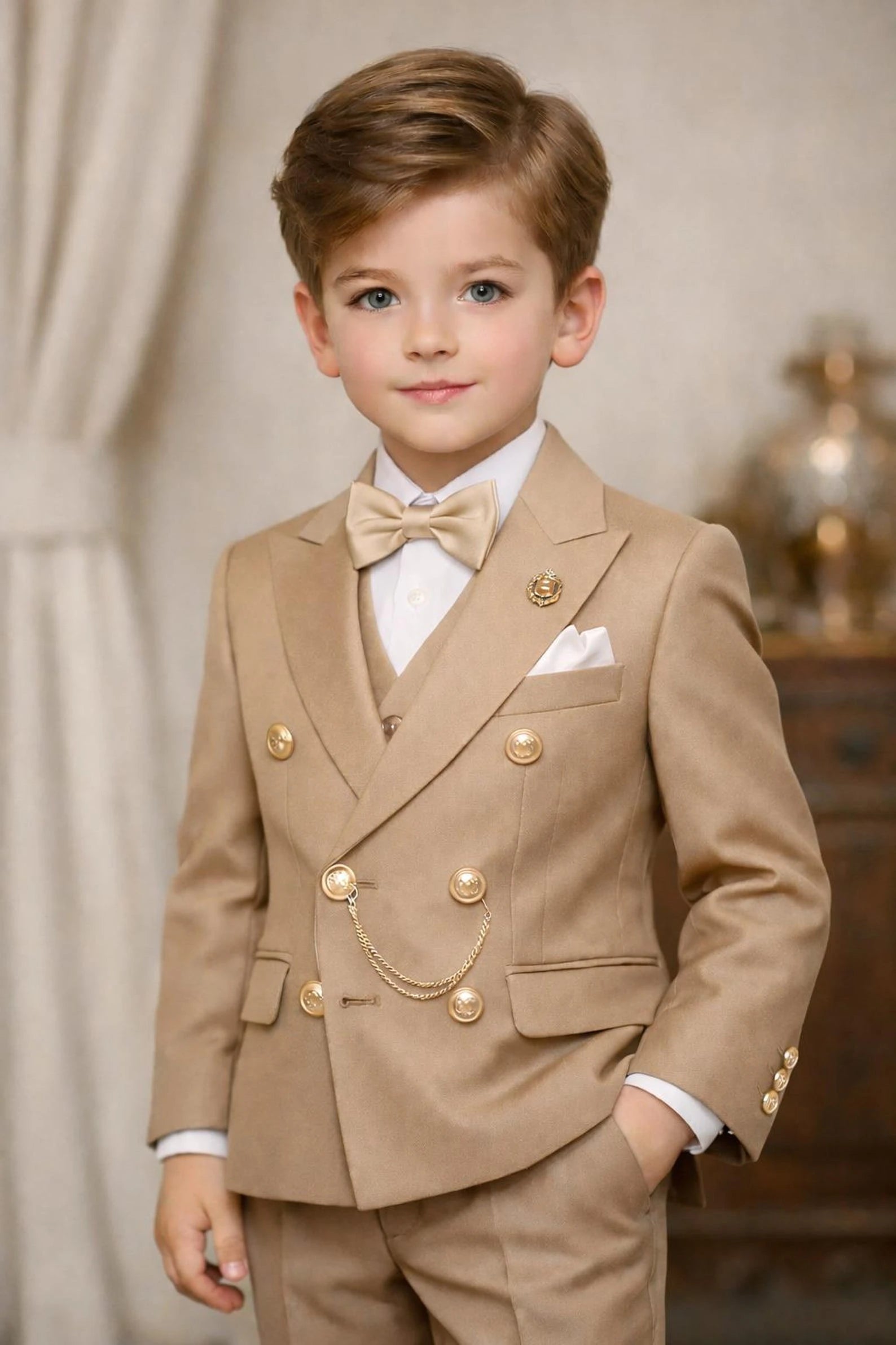 Boys Double Breasted Suit 2 Pieces Wedding Tuxedo Ring Bearer Outfit for Birthday Party Kids Set Custom Made Boy Blazer Pants