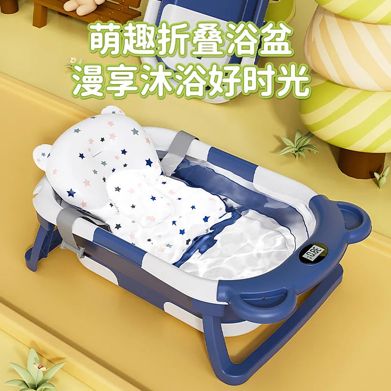 Household Newborn Baby Bath Tub Baby Can Sit and Lie Down Temperature-Sensing Bath Tub Bath Bucket Baby Folding Bath Tub
