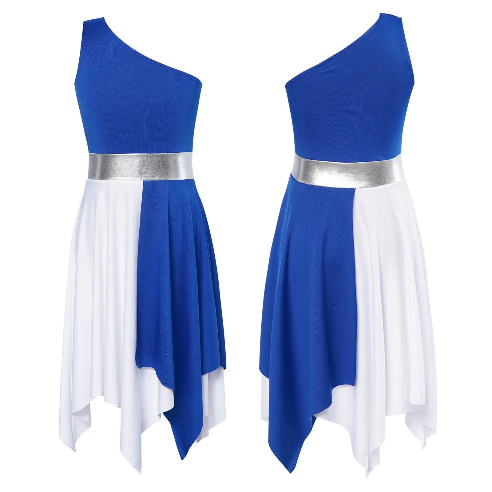 Kids Girls Modern Lyrical Ballroom Dance Dress Church Choir Praise Costume Sleeveless Asymmetrical Hem Contrast Color Gown