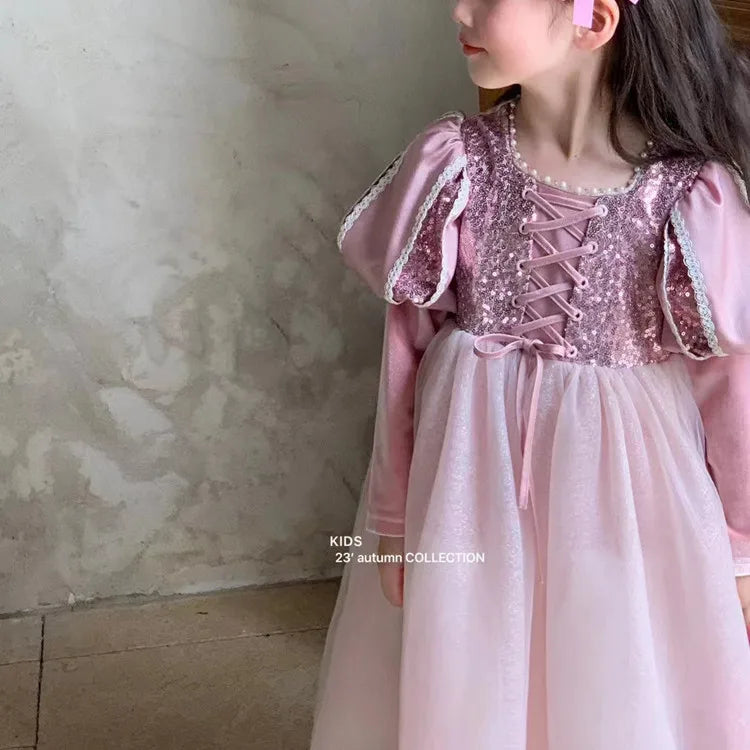 Girls Dress 2023 Spring  Autumn New Western Style Children Trendy Birthday  Little Girl Princess Dress