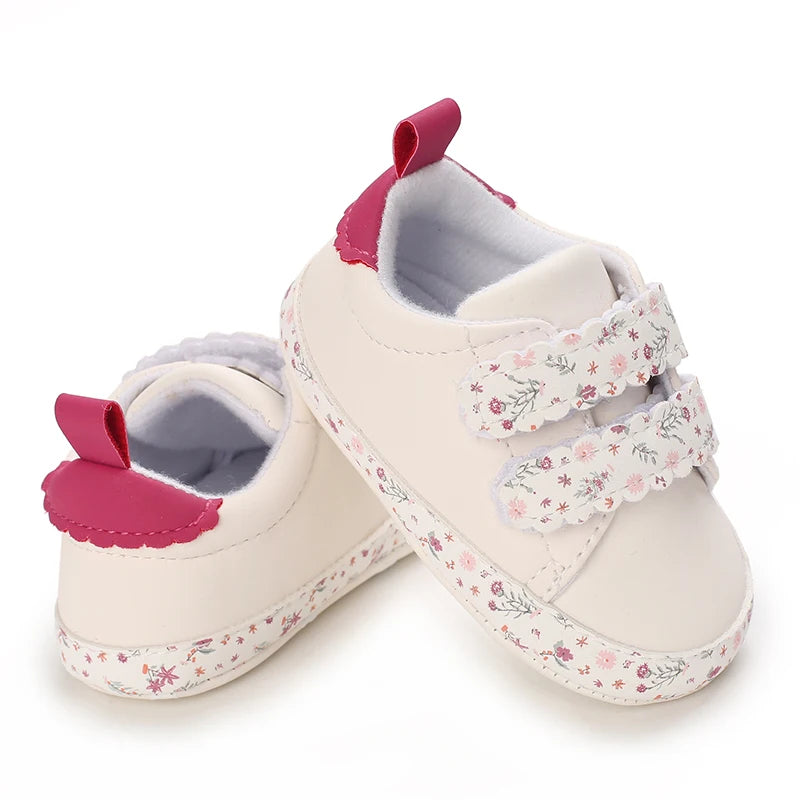 Baby Shoes Infant Pre-Walker Shoes, Floral Embroidery/ Bow Princess Sneakers, Soft Sole Casual Footwear for Baby Girls0-18M