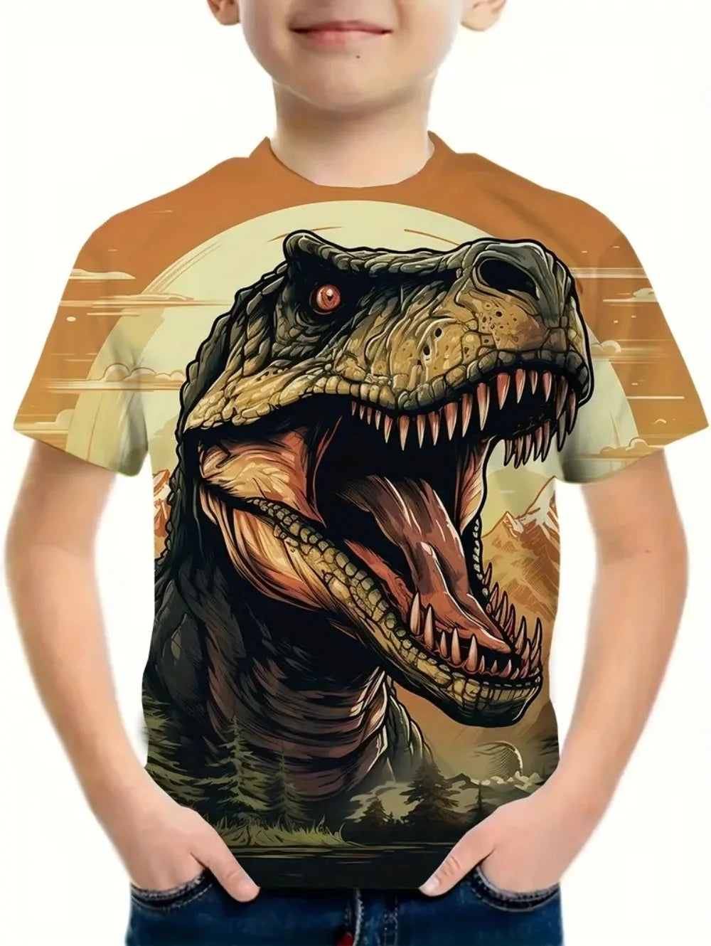 Boys Kids Clothes 3D Print Cartoon Dinosaur Graphic T Shirts Fashions Summer Streetwear O-Neck Short Sleeves T-Shirts for Boys