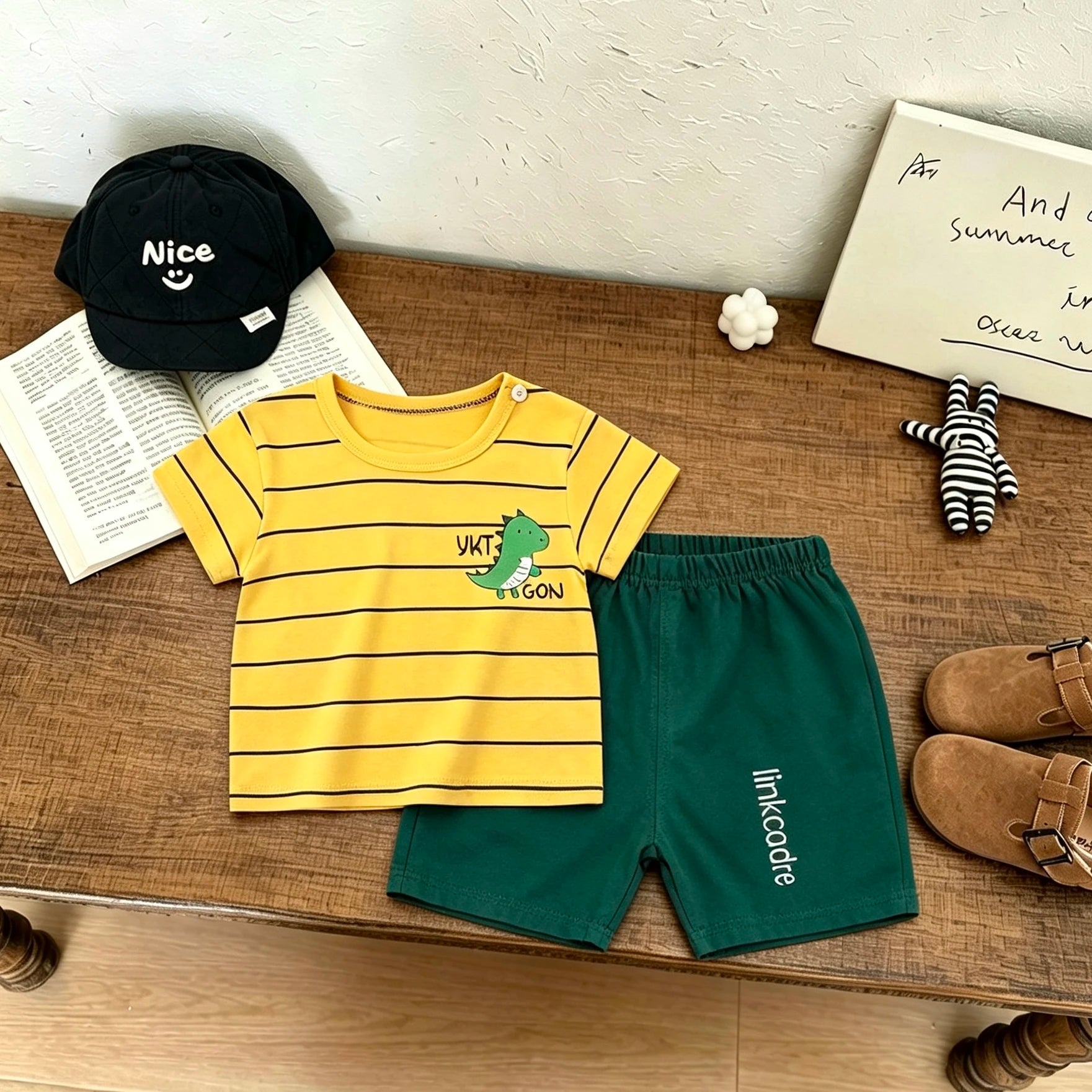 Baby Clothing Fashion Costume New Cartoon Tshirt+Shorts Two Piece Set Outer Wear Children Cute Tees All-match Shorts Outfit