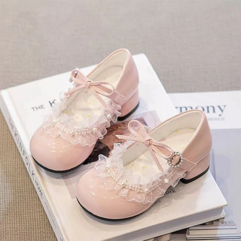 Girls Dance Dress Shoes for Party Wedding Kids Princess Shoes High Heels 2026 Brand New Children Leather Shoes Round Toes Soft