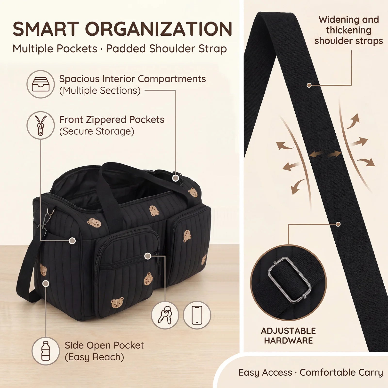 Portable Mommy Bag Large Capacity Hospital Maternity Bag with Shoulder Strap and Multiple Pockets Multipurpose Diaper Tote Bags