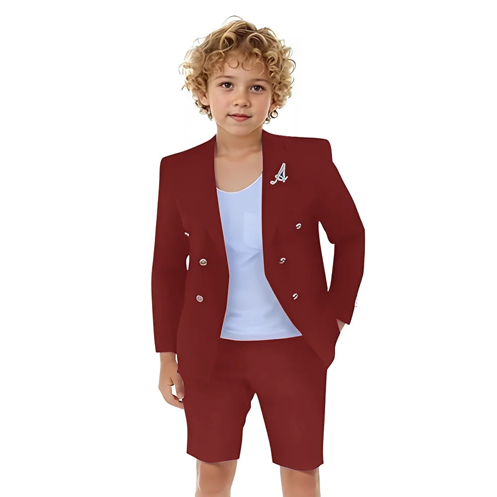 Boys Shorts Suit for Summer 2 Piece Slim Fit Double Breasted Beach Wedding Tuxedo Kids Formal Suit Outfit