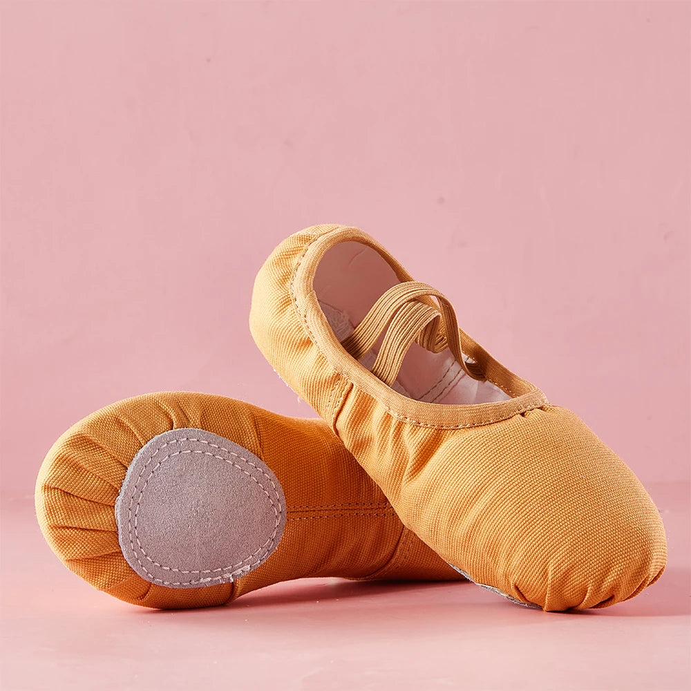 Girls Ballet Slippers Kids Dance Shoes Adult Gymnastics Training Canvas Soft Leather Sole No Shoelaces