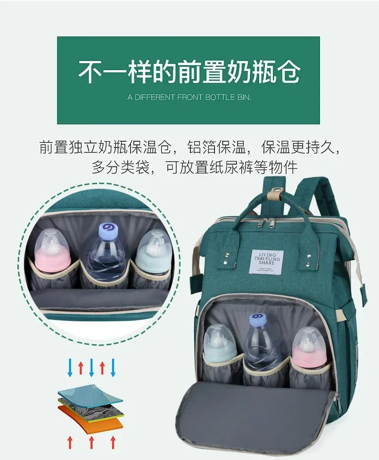 Baby Bed Mother Large Capacity Nappy Milk Bottle Backpacks with Changing Mat Convenient Baby Nursing Bags Gift Mommy Diaper Bags