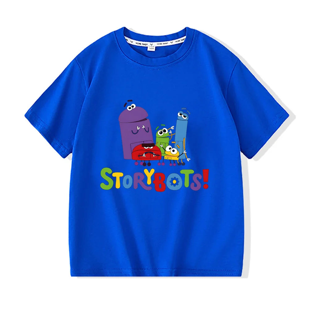 T-Shirt for Boys Funny Animation Storybots Cartoon Print Kids Tshirt Fashion Boy Girls Children Clothes Summer Short Sleeved Top