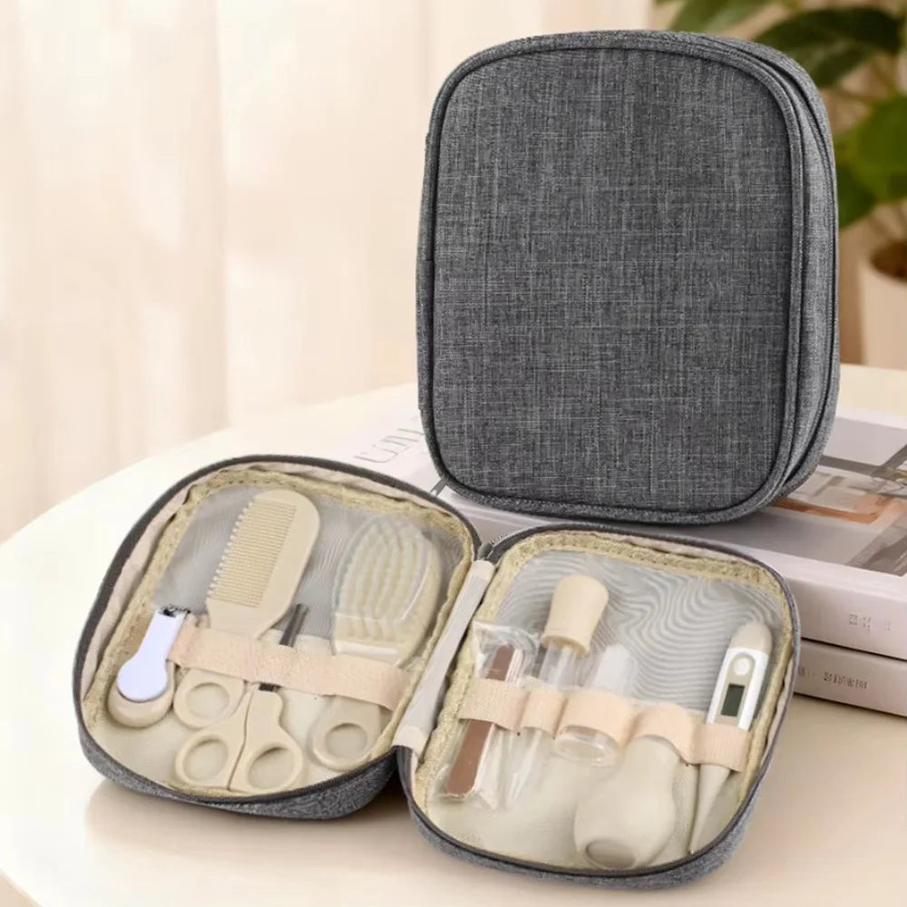 Baby Grooming Kit 9PCS Newborn Care Set with Nail Clipper Hair Brush Comb Thermometer Baby Hygiene Essentials Travel Kit
