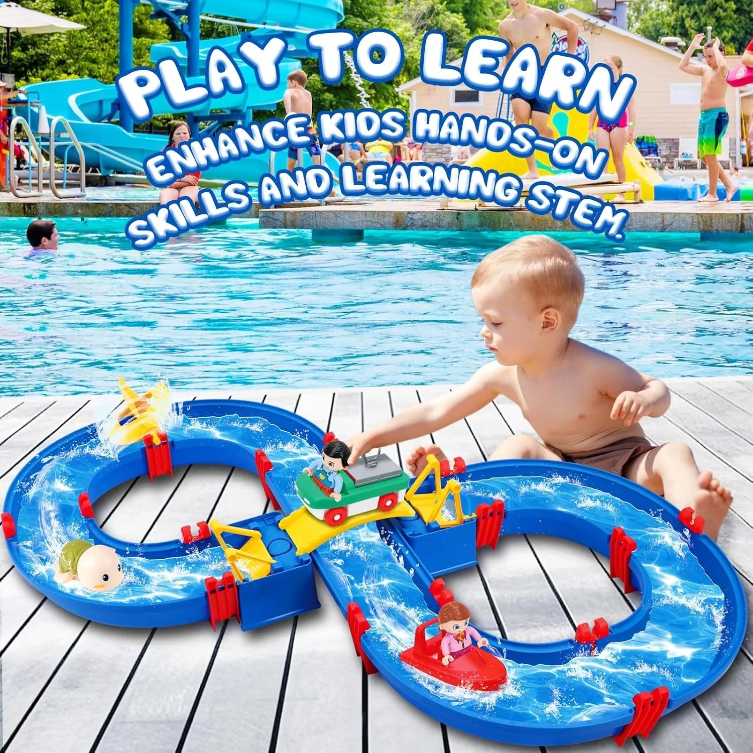 Children's outdoor water table toys, water park toy set of 50 DIY beach toys, lawn, pool waterway toys, suitable for boys and gi