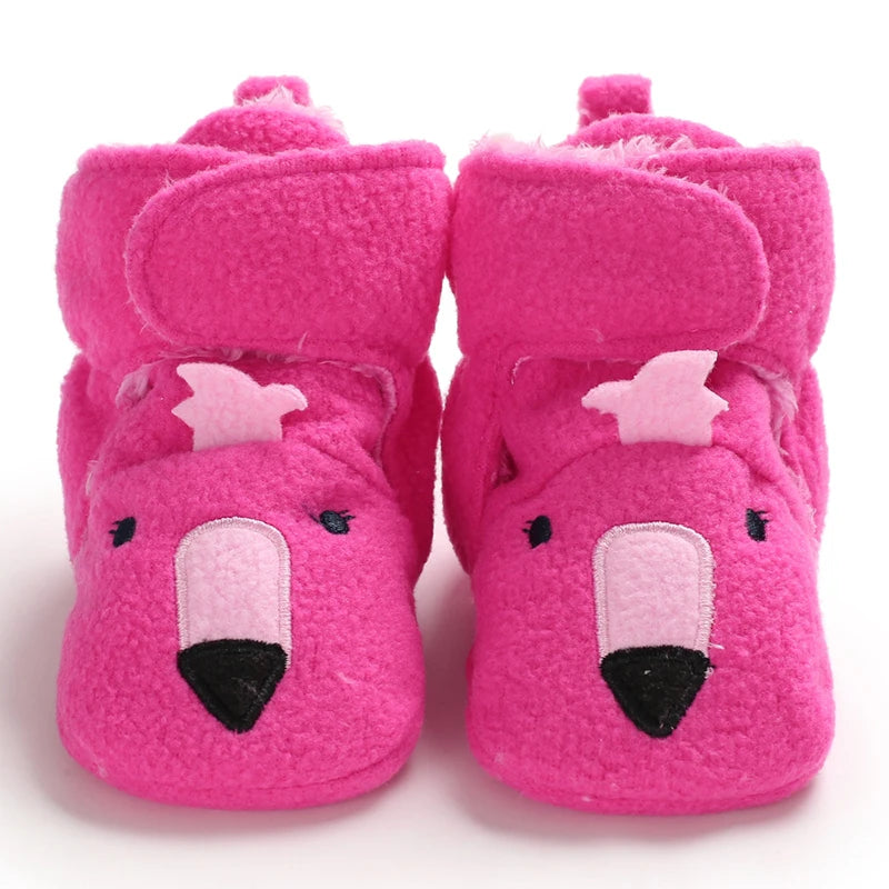 Winter baby's small animal shaped cloth soled cotton shoes with warm and plush thick Velcro baby's walking cotton shoes