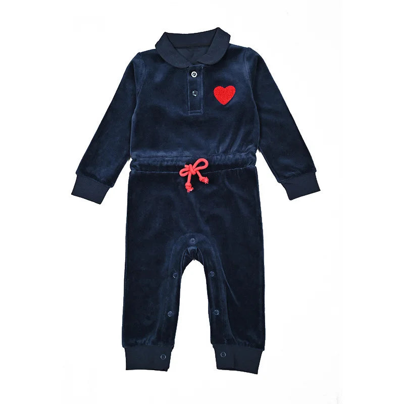 Family Clothes Navy Velour Set Girls Dress Boys Shirt Baby Romper Older 2 Pieces Set Long Sleeves Children Outfit Clothes