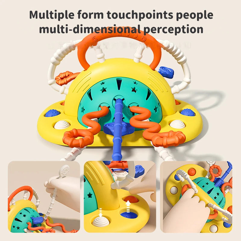 Montessori Baby Sensory Toys Pull String Finger Grasp Training Learning Education Toys Silicone Push Pull String Activity Toy