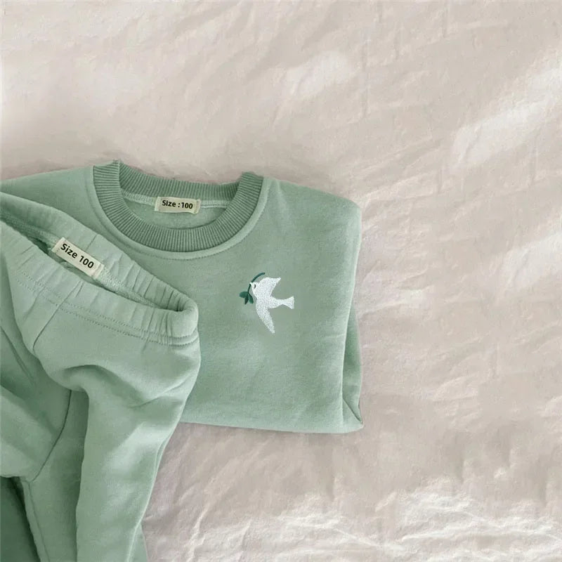 Autumn Winter Baby Girl Boy Clothes Set Embroidery Thicken Fleece Warm Sweatshirt Pant Boy Tracksuit Toddler Clothes Outfit 2Pcs