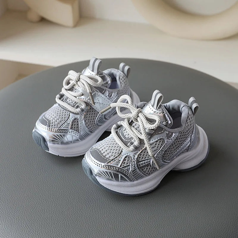 Girls' Sports Shoes 2026 New Style Soft Sole Children's Casual Shoes Fashionable Breathable Stripe Dad Shoes for Kids Boy