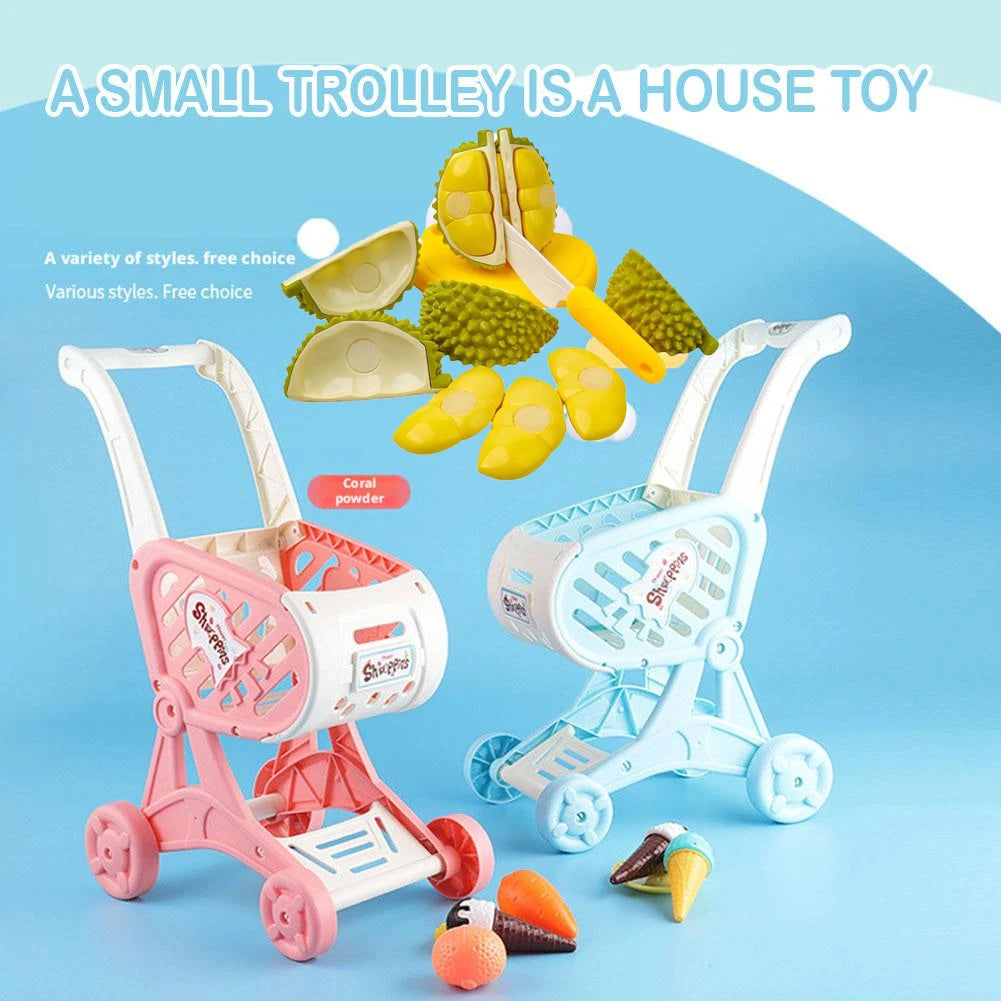 Shopping Cart Toys, Trolley for Groceries Supermarket Playset Fruit Vegetables Play Food Role Kitchen Store Toys for Kids