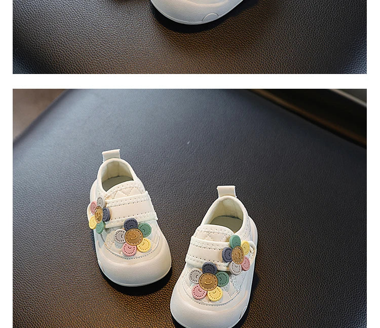 Baby Walking Shoes with Sweet Flowers Kids Casual Shoes Toes Capped 2026 Brand New Toddler Flat Shoes Round Toes Soft Non-slip