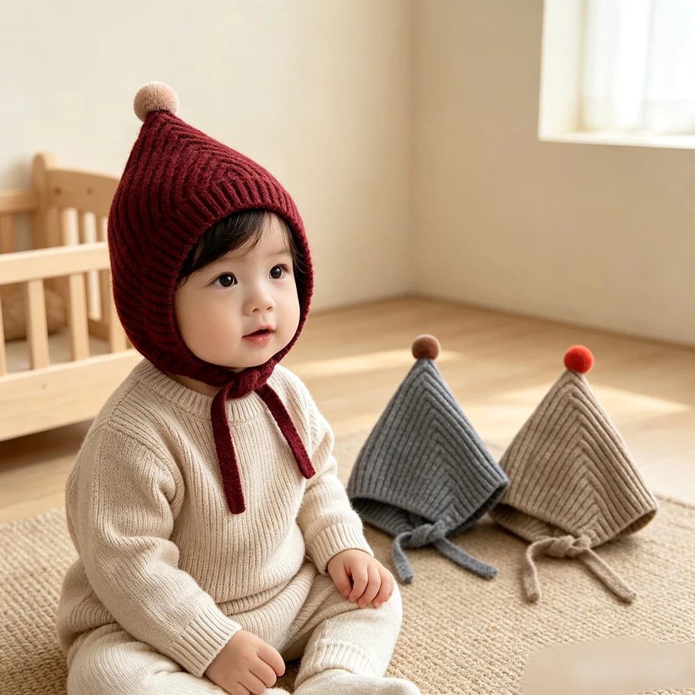 Baby Winter Hat 44-48cm 3-12 Months New Knitted Windproof Girls Hats Warm Windproof Earflap Boys Cap Toddler Infant Kids Beanie