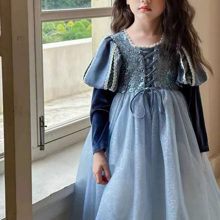 Girls Dress 2023 Spring  Autumn New Western Style Children Trendy Birthday  Little Girl Princess Dress