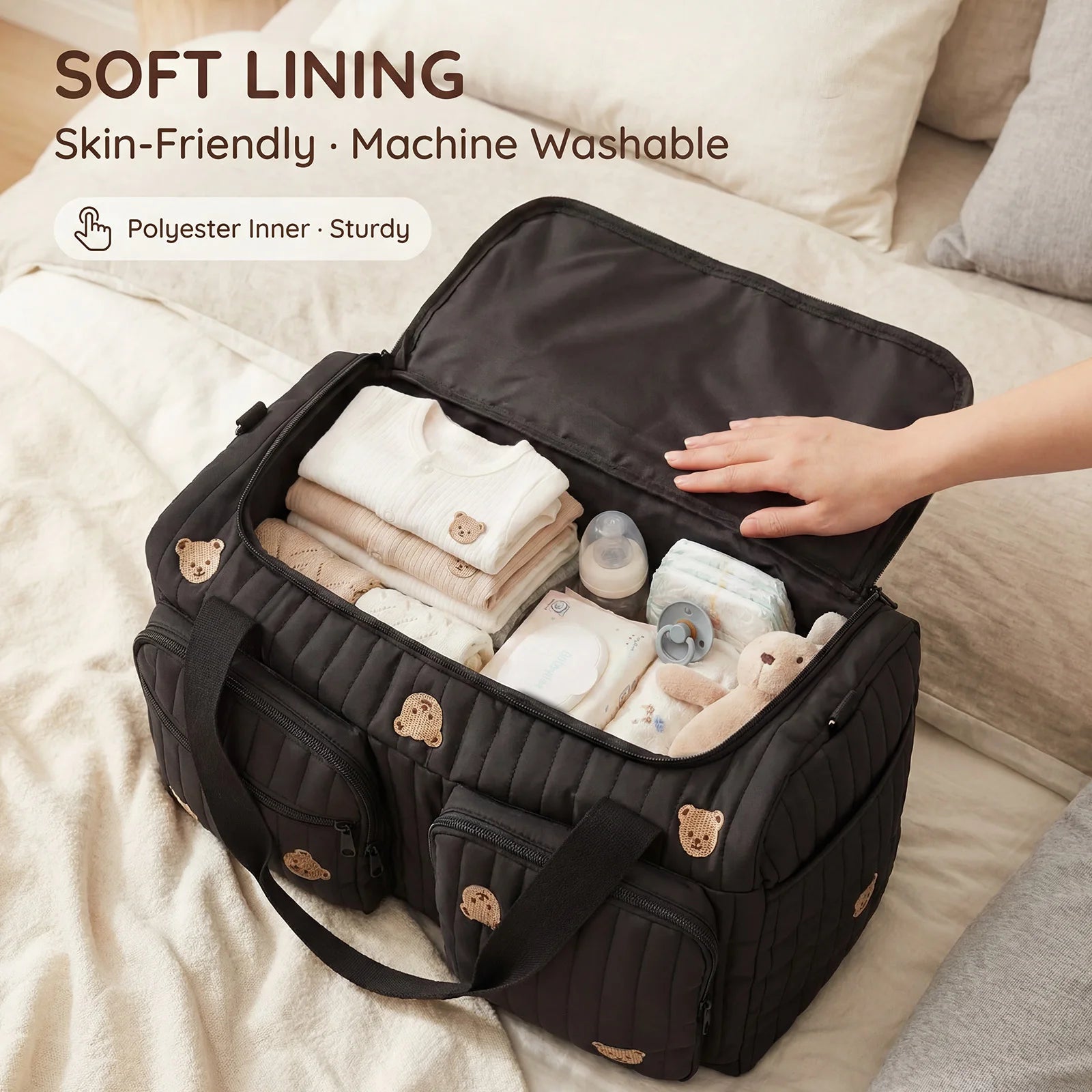 Portable Mommy Bag Large Capacity Hospital Maternity Bag with Shoulder Strap and Multiple Pockets Multipurpose Diaper Tote Bags
