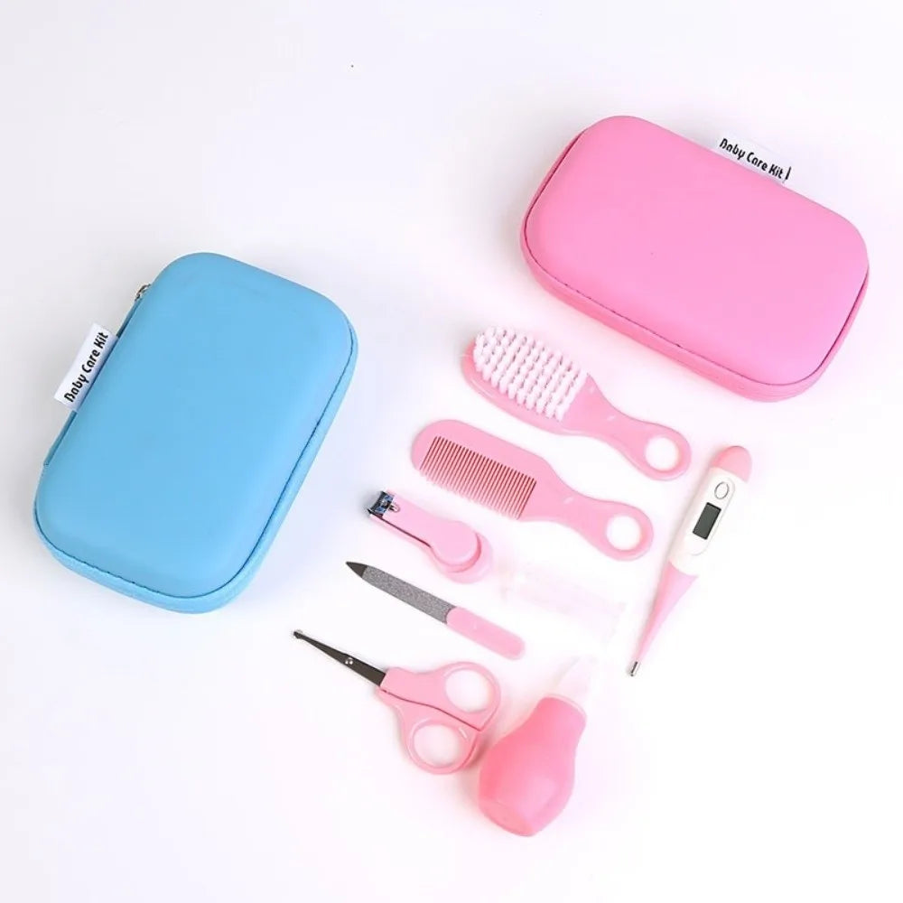 8pcs EVA Bag Baby Health Care Kit Soft Bristle Brush Material Safety Child Care Cleaning Set Nail Clippers Comb Thermometer