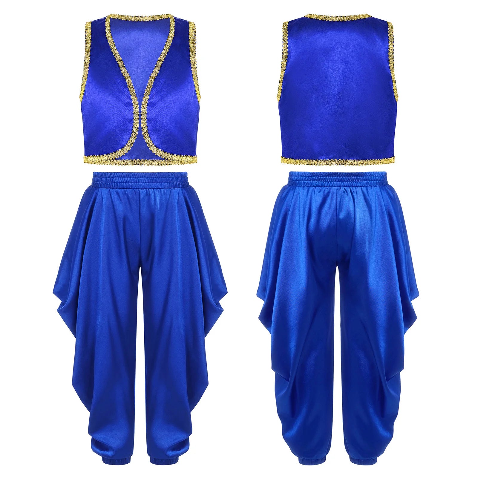 Boys Mythical Arabian Prince Dress Up Loose Vest with Satin Dhoti Pants Baggy Trousers Halloween Carnival Character Cosplay Suit