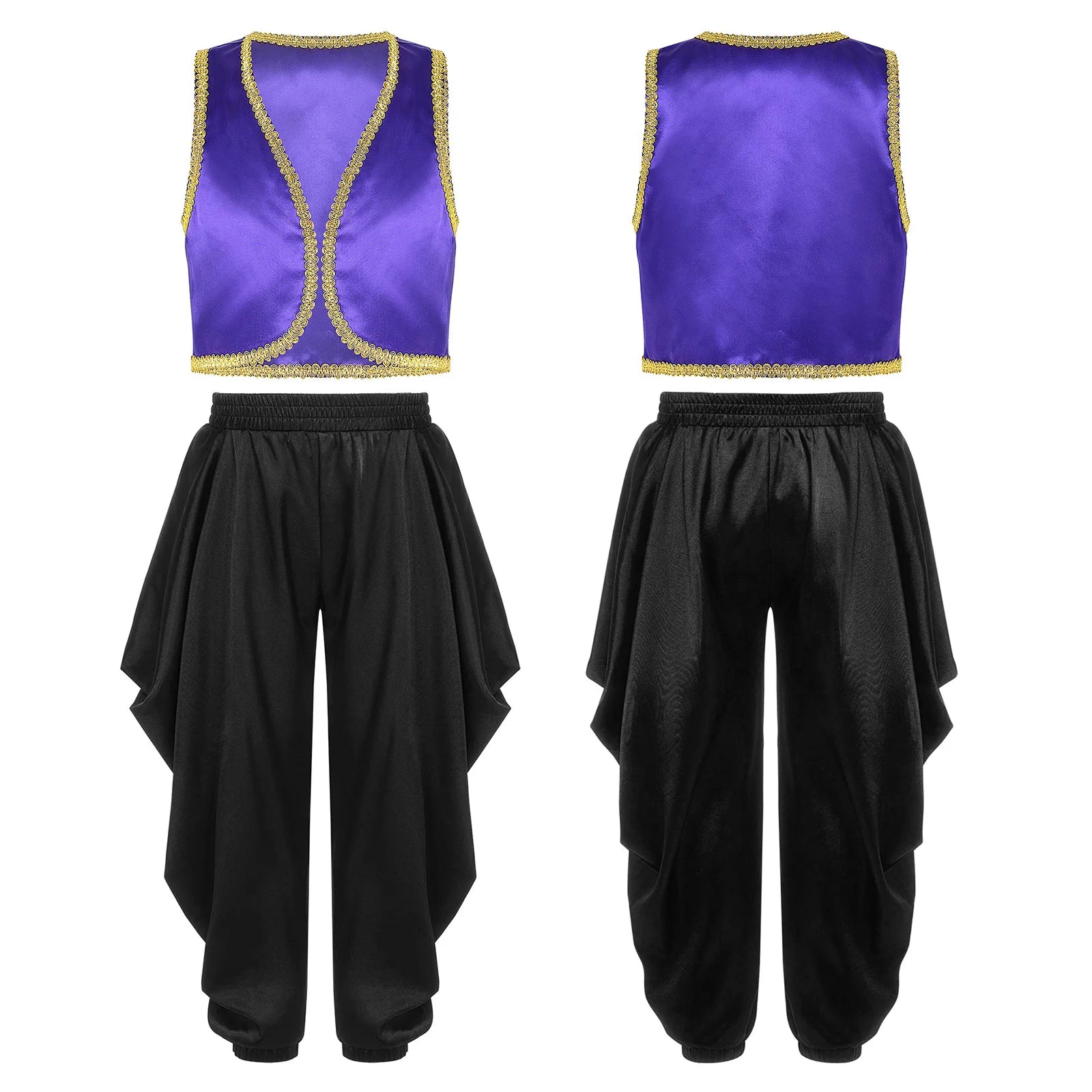 Boys Mythical Arabian Prince Dress Up Loose Vest with Satin Dhoti Pants Baggy Trousers Halloween Carnival Character Cosplay Suit