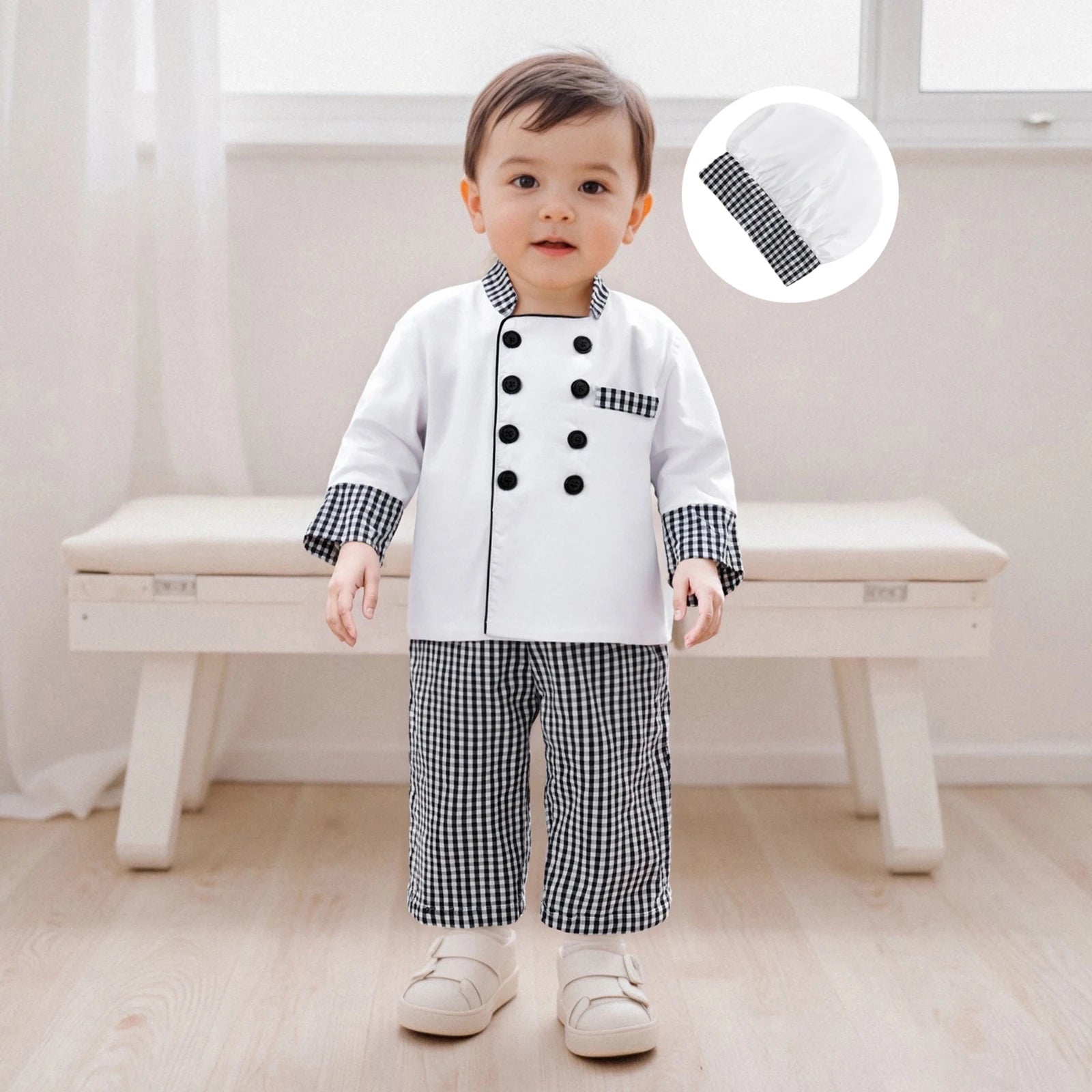 Boys Chef Costume Classic Baker Costume with Hat Set Halloween Role Play Outfits for Kids