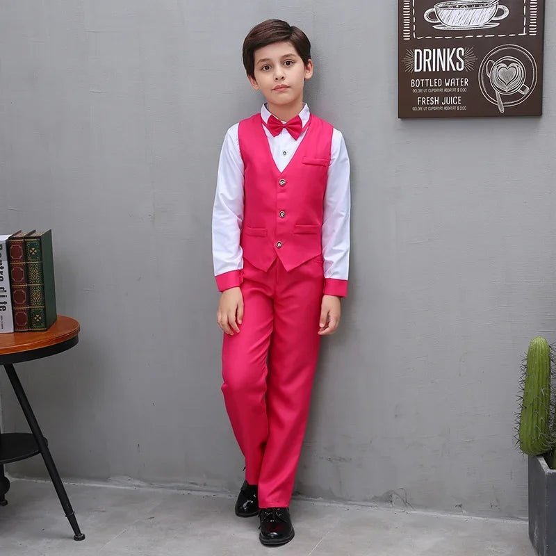 Boys' Small Suit, Vest Set, Big Children's Strap Pants, Performance Dress, Wedding Piano Performance