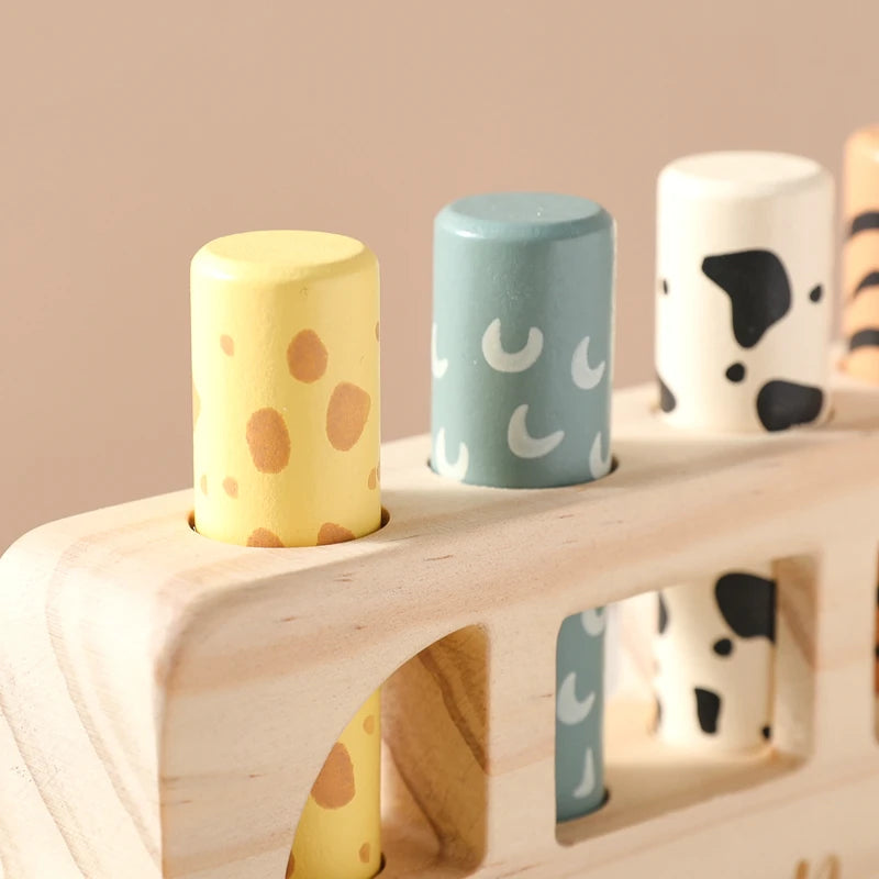 Baby Wooden Bouncing Toys Car Animal Bus Shaped Newborn Education Sensory Puzzle Hand Eye Coordination Training Toys Baby Gifts