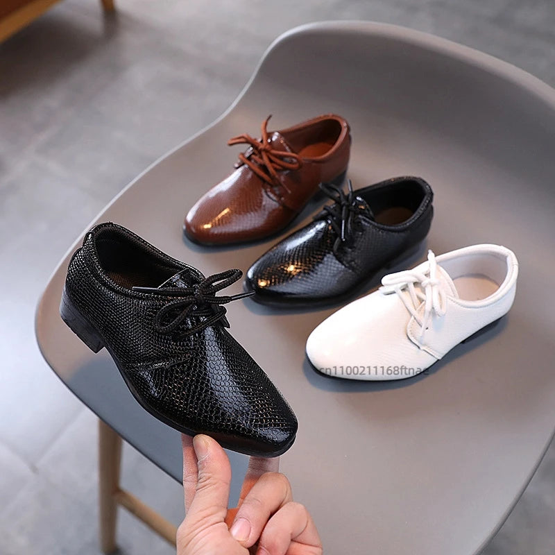 Boys' Dance Leather Shoes New British Style Leather Material Lace Up Children's Student Black Stage Dance Performance Shoes