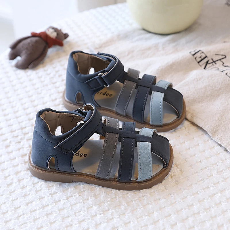 Boys Summer Closed Toe Sandals Anti-Collision Soft Sole Beach Shoes Non-Slip Rubber Bottom Toddler Casual Footwear 21-30