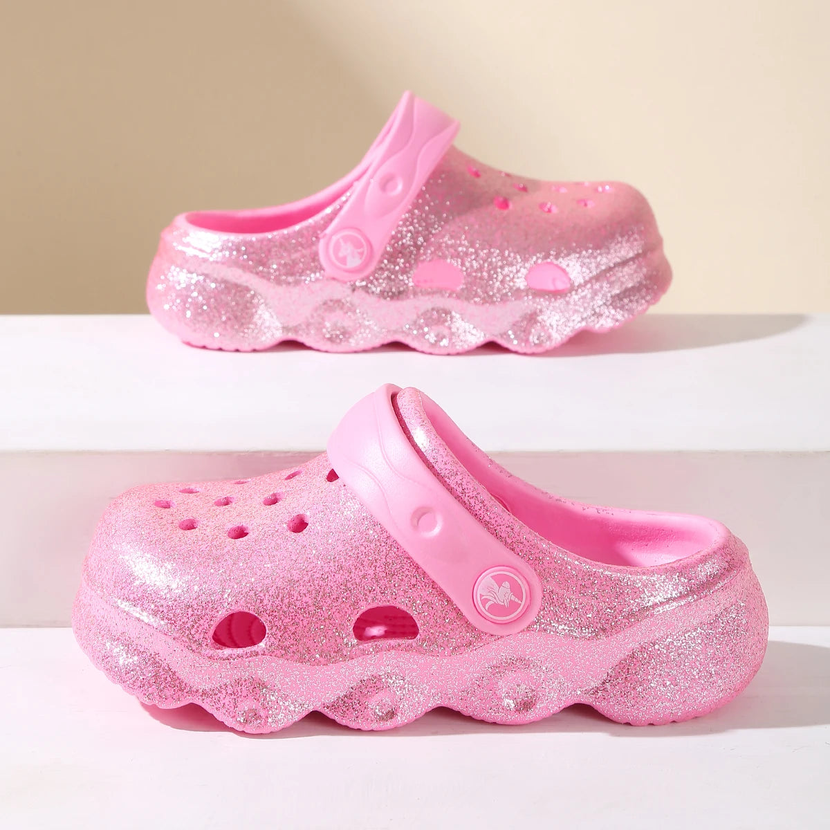 Girls Classic Casual Glitter Clogs, Slip-On Beach Slippers, Non-Slip Garden Clogs Shoes for the Beach 1214