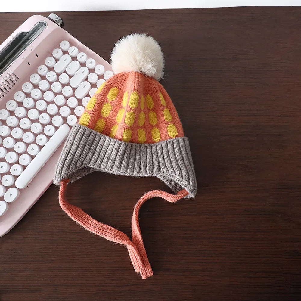 Winter Baby Hat Pompom Fleece Lining Baby Beanie Infant Bonnet Kids Cap For Girls Boys Bobble Kids Hat For Children 1-4y