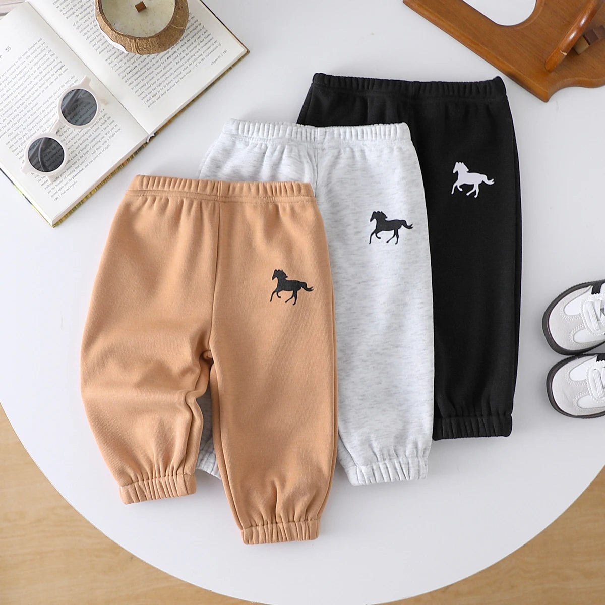 Winter 3-Piece Set for Baby Boys Fashionable Casual Ponytail Print Ankle Binding Long Single Pants