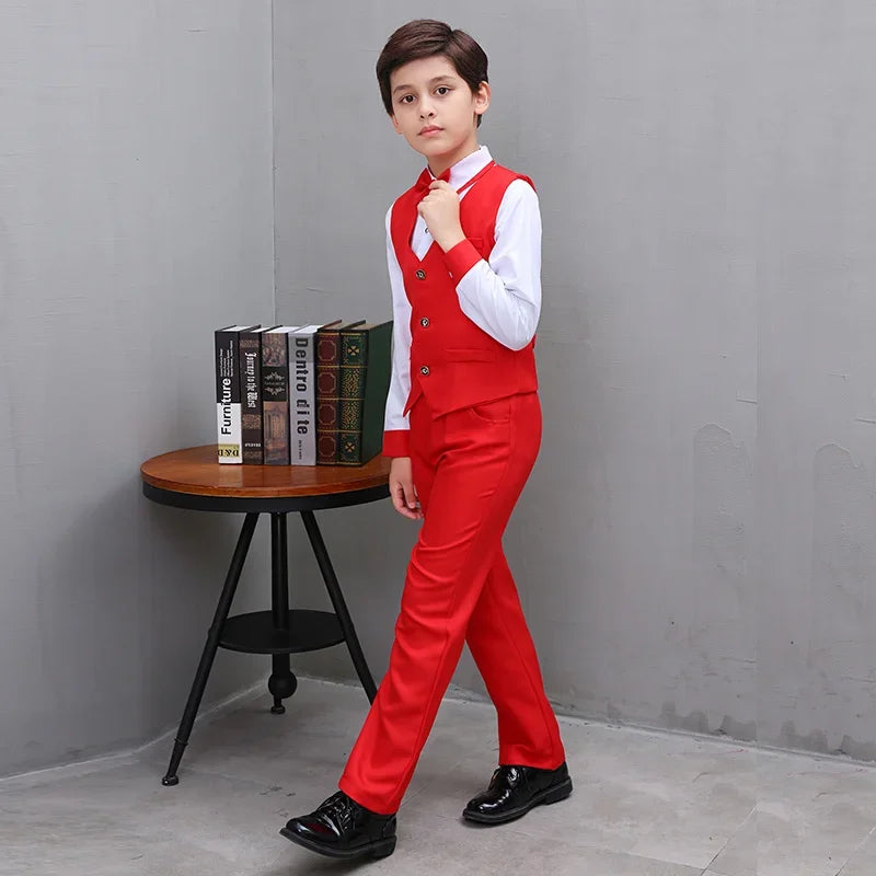 Boys' Small Suit, Vest Set, Big Children's Strap Pants, Performance Dress, Wedding Piano Performance